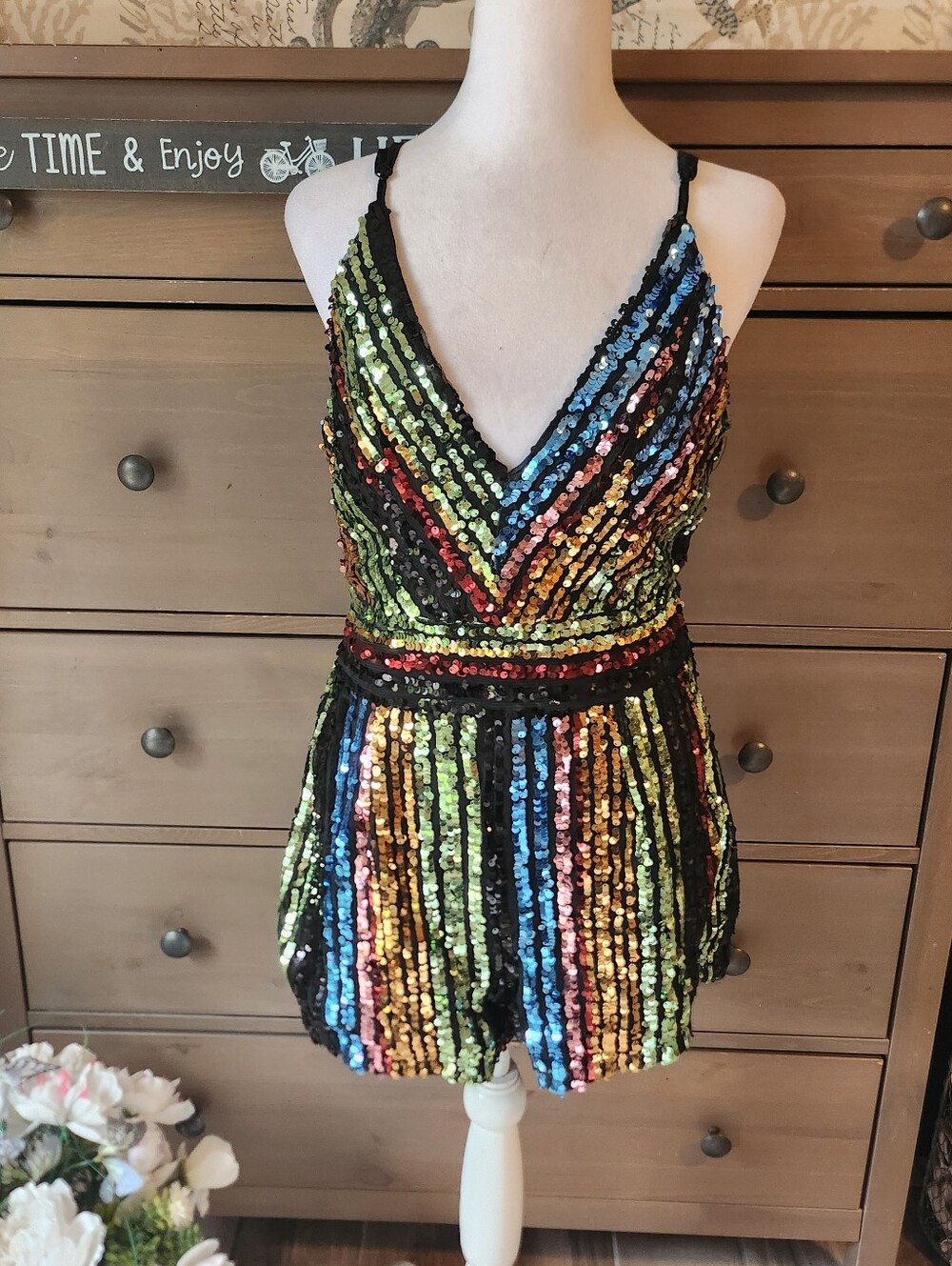 Charlotte Russe  Rainbow Sequin Romper - Multicolor size medium